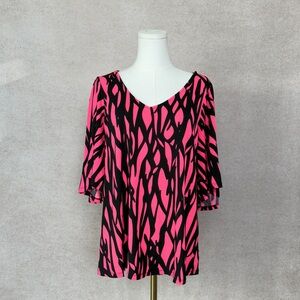 Vibrant Pink and Black Patterned Blouse
